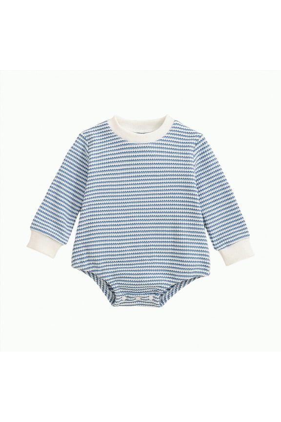 Baby Boy/Girl Clothes for Cotton Soft Sleepers Long-sleeve Bodysuit stripe round neck romper jumpsuit (Light Blue,6-12 Months)