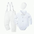thumbnail image 1 of Hessimy Baby Boy Outfits Gentlemen Long Sleeve Dot Button Down Formal Bowtie Shirt Crewneck Sweatshirt Suspender Pants Baby Boy Clothes (White,0-3 Months), 1 of 7