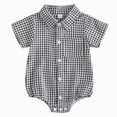 thumbnail image 1 of Hessimy Baby Boy Summer Clothes Romper Dress Plaid Outfit Newborn 3 6 12 18 Months Onesie Smocked Bodysuit Infant Outfit,Cute(Black,12-18 Months), 1 of 9