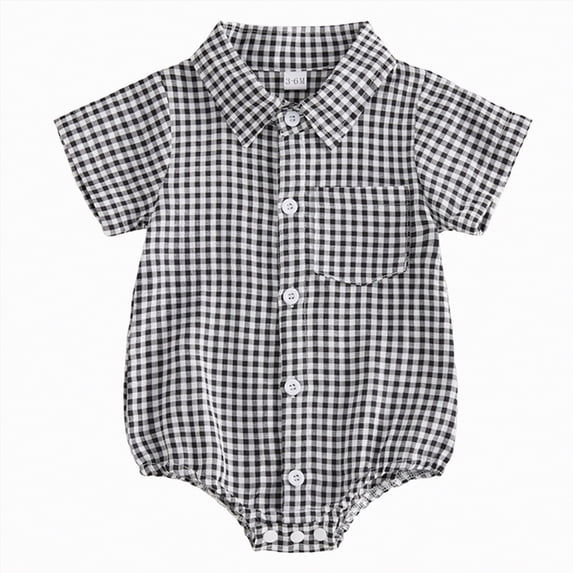 Hessimy Baby Boy Summer Clothes Romper Dress Plaid Outfit Newborn 3 6 12 18 Months Onesie Smocked Bodysuit Infant Outfit,Cute(Black,6-12 Months)