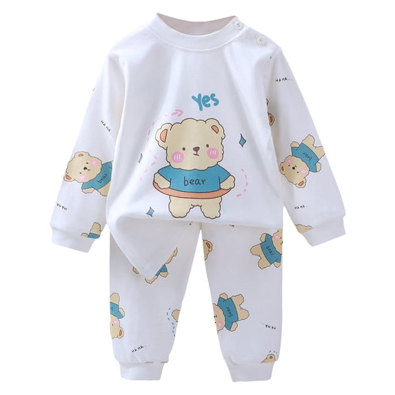 Hessimy Baby Boys Long Sleeve Tee and Pants Organic Cotton Pajama Set Long Sleeve toddler girl pajamas(White,18-24 Months)