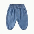 thumbnail image 1 of Hessimy Baby Boys Toddler Jeans Tapered Hop Loose Autumn Leisure Bloomers Solid Color Patch Daily Wear Embroidered Trendy Slim Drawstring Knitted Dancing Wear (Blue,3-6 Months), 1 of 7