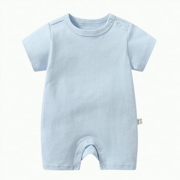 Hessimy Baby Clothing Baby Boy or Girl Gender Neutral Organic Cotton Short Sleeve Bodysuits solid colour round neck bodysuit (Light Blue,6-9 Months)