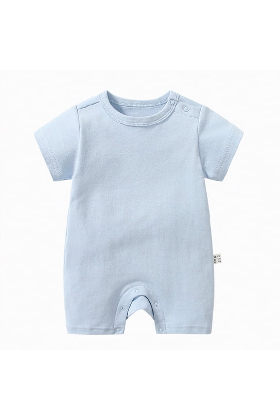 Baby Clothing Baby Boy or Girl Gender Neutral Organic Cotton Short Sleeve Bodysuits solid colour round neck bodysuit (Light Blue,6-9 Months)