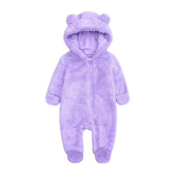 Hessimy Baby Coral Fleece Hooded Romper Jumpsuit Boy Girl Winter Warm Bodysuit Outfits Clothes(Z2-Purple,6-9 Months)