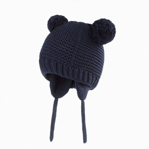 Hessimy Baby Double Pom Pom Earflap Beanie,Warm Winter Hat with Adjustable Chin Straps