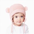 thumbnail image 1 of Hessimy Baby Double Pom Pom Knit Earflap Hat,Winter Warm Beanie with Adjustable Chin Ties, 1 of 9