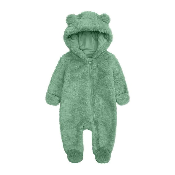 Hessimy Baby Fleece Footie Snowsuit Winter Onesie Cartoon Bear Warm Hooded Outfits for Girls Boys(Z2-Green,9-12 Months)