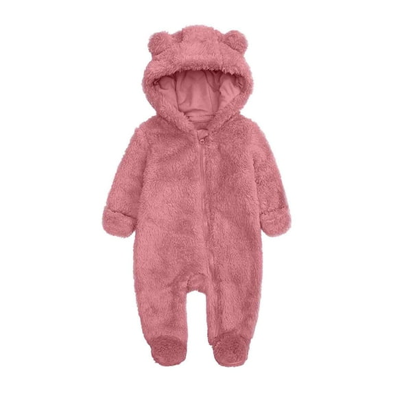 Hessimy Baby Girl Boy Rompers Plush Hooded Footed Jumpsuit Winter Fleece Warm Onesies Pajamas Long Sleeve Zipper Winter Coat Outfits for Kids(Z2- Red,3-6 Months)