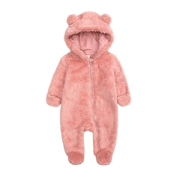 Hessimy Baby Girl Boy Snowsuit 0-3 Months Down Jacket Hooded Romper Jumpsuit Onesie Winter Outwear Grey(Z1-Pink,9-12 Months)