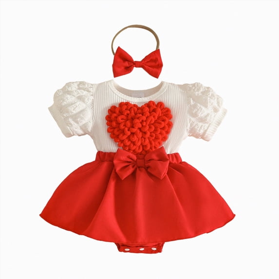 Hessimy Baby Girl Clothes Cotton Bubble Romper Floral Bodysuits Infant Outfit Set(Red