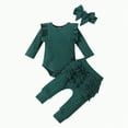thumbnail image 1 of Hessimy Baby Girl Fall Winter Clothes Toddler Kids Solid Outfits Vehicle Long Sleeve Ruffled Edges tops Tops + Joggers Pants Set set (Green,18-24 Months), 1 of 5