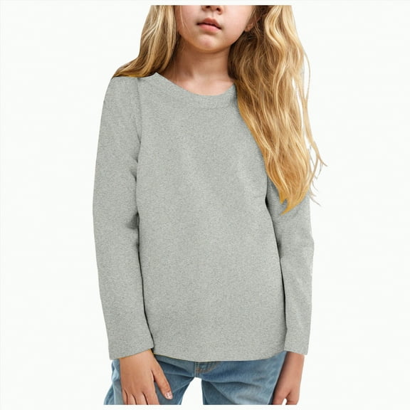 Hessimy Baby Girl Long Sleeve Solid Color Ruffle T Shirts Top For Autumn And Spring Winter Unisex Boys Soft Home Wear Indoor Wear Basic Shirts Cute Soft Flounce (Light Gray,8-9 Years)