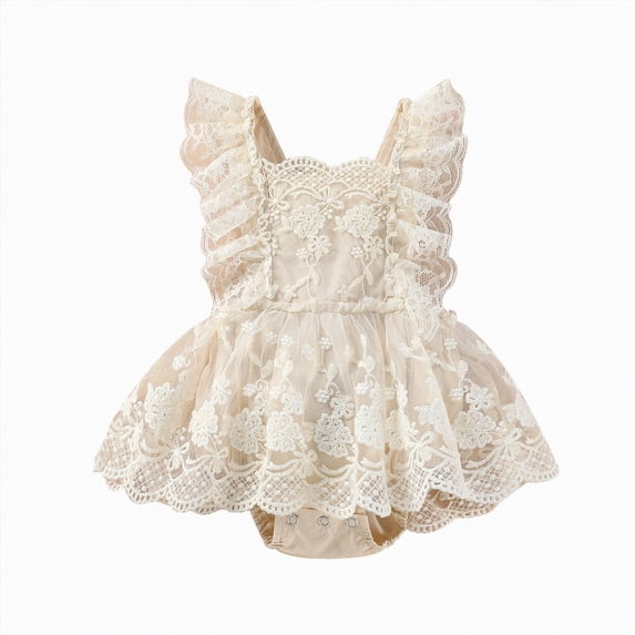 Hessimy Baby Girl Solid Color Romper Infant Ruffle Sleeve Bodysuit One Piece Outfit Toddler Jumpsuit clothes(Khaki