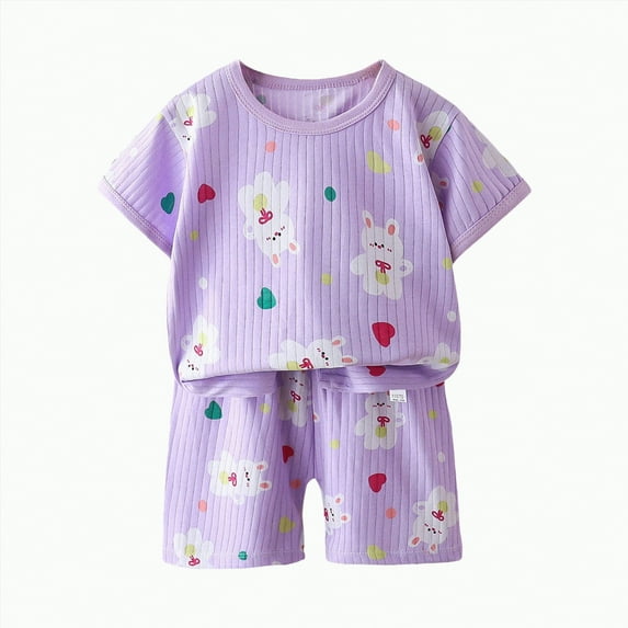 Hessimy Baby Girls And Toddler Girl Short Sleeve Top and Shorts Snug Fit Cotton 2 Piece Pajama Set,Toddler Pajamas(Purple,18-24 Months)