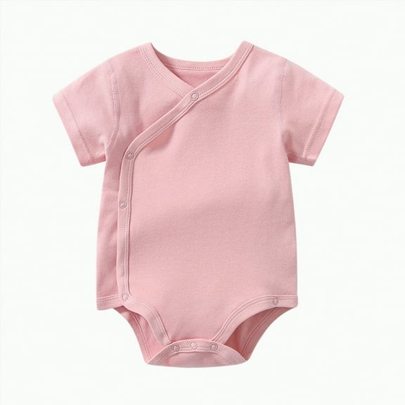 Hessimy Baby Girls Boys Rompers Short Sleeve Ribbed Button Crewneck Summer Short Jumpsuits Overalls unisex solid colour (Light Pink,0-3 Months)