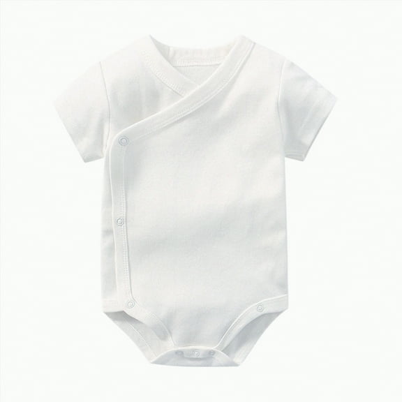 Hessimy Baby Girls Boys Rompers Short Sleeve Ribbed Button Crewneck Summer Short Jumpsuits Overalls unisex solid colour (White,Newborns)