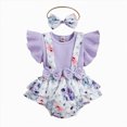 thumbnail image 1 of Hessimy Baby Girls Playsuits Ruffled Bodysuit Fly Sleeve Romper Newborn Cotton Linen Jumpsuit Infant Summer Clothes(Purple, 1 of 9