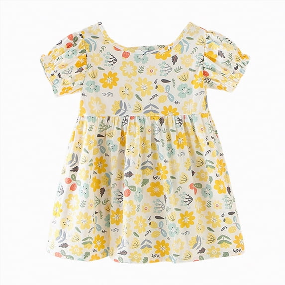Hessimy Baby Girls Summer Smocked Ruffle Halter Sleeveless Swing Twirly Sundress Casual Beach Dress,everyday wear(Light Yellow,3-4 Years)