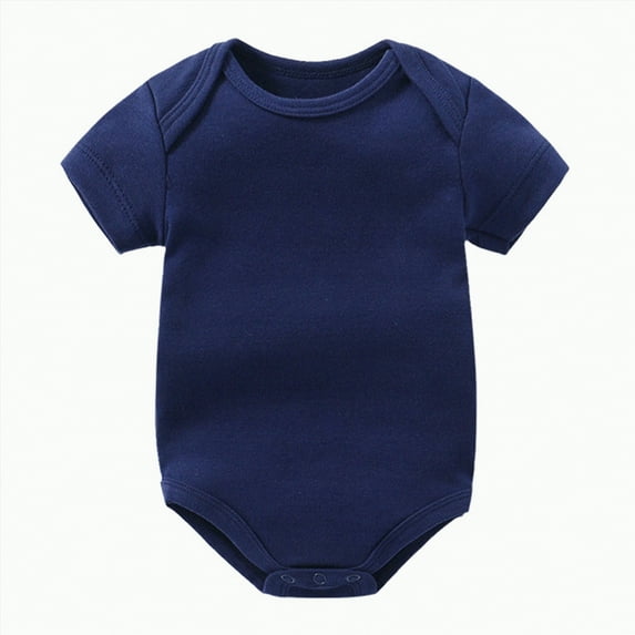 Hessimy Baby Romper Plain Color Summer Baby Girl Clothes Short Sleeve Girl Clothes 6-12 Months solid colour base bodysuits (Dark Blue,12-18 Months)