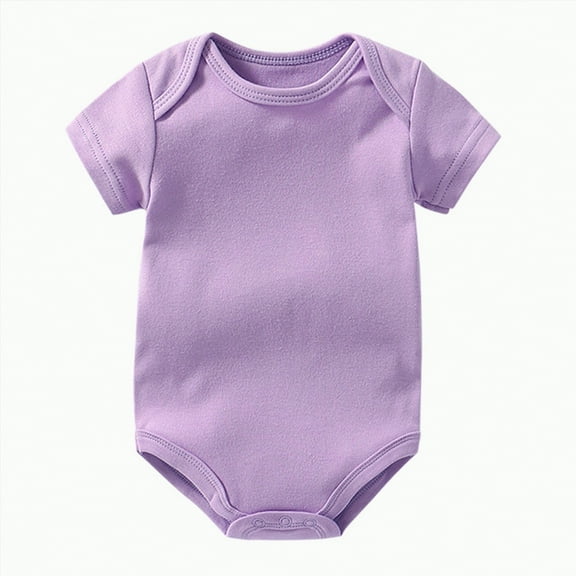 Hessimy Baby Romper Plain Color Summer Baby Girl Clothes Short Sleeve Girl Clothes 6-12 Months solid colour base bodysuits (Purple,3-6 Months)