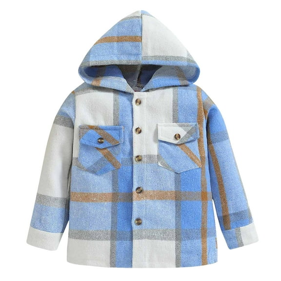 Hessimy Baby Toddler Toddler Boys Long Sleeve Shirt Flannel Buffalo Plaid Shirts Button Up Jacket Top Outfit Fall Winter Clothes(Blue,3-4 Years)
