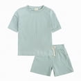 thumbnail image 1 of Hessimy Back to School Outfit Toddler Boy Short Sleeve Cartoon Print Shirt and Shorts First Day of School Summer Clothes Set,Kid Friendly（Mint Green,4-5 Years), 1 of 7