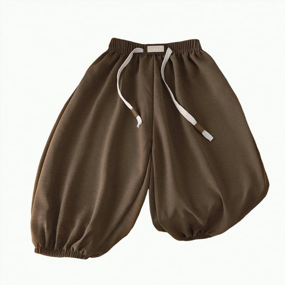 Hessimy Baggy Cropped Pants For Boys With Pockets Elastic Waist Trousers Teens Kids School Jogging Athletic Sports Sweatpants (Brown,6-7 Years)