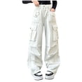 thumbnail image 1 of Hessimy Baggy Parachute Pants for Women& Girls Drawstring Elastic Low Waist Ruched Cargo Pants Multiple Pockets Jogger(White,12-13 Years), 1 of 6