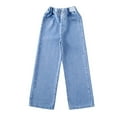 thumbnail image 1 of Hessimy Big Girls Jeans Pants Wide Leg Denim Pants Stright Type Elastic Band Casual with Pockets(Z5-Blue,8-9 Years), 1 of 6