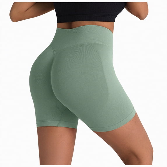 Hessimy Biker Shorts Women Tummy Control Workout Shorts with Pockets High Waisted Compression Gym Running Yoga Shorts Women Green XL