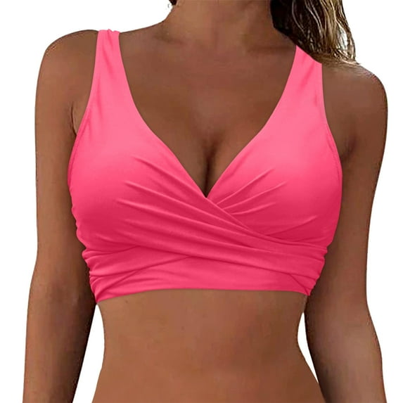 Hessimy Bikini Top for Women,Women's Underwire Bikini Top V Neck Criss Cross Push Up Full Coverage Swimsuit Top Bathing Suits(Pink-01,M)
