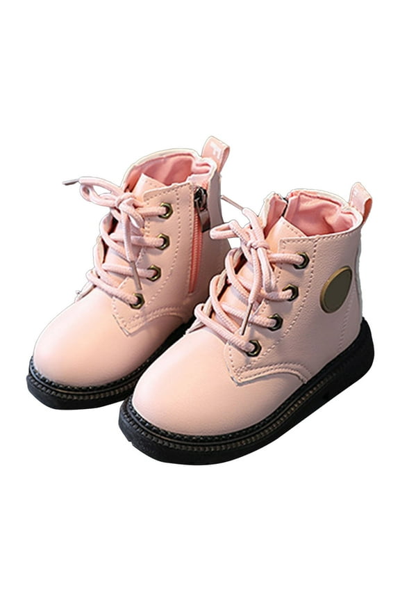 Boots for Girls Boys Lace-Up French Wedges Ankle Comfort Black Boots(Pink,3-3.5 Years)