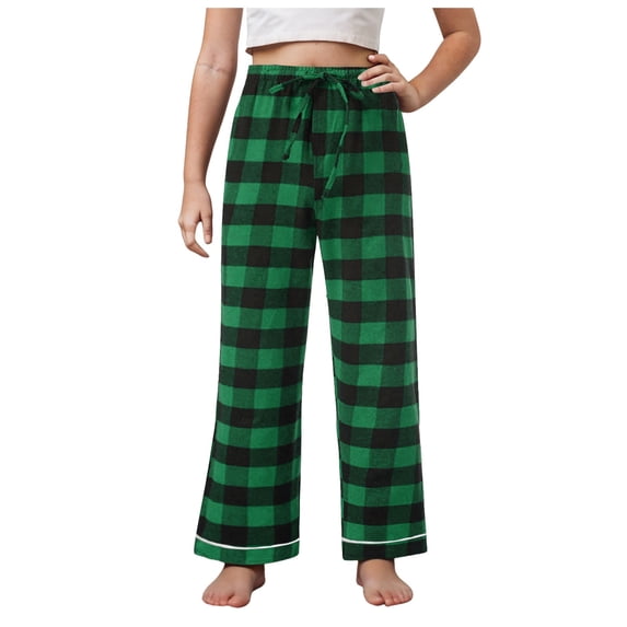 Hessimy Boy Pajamas Girls Fleece Pants Red Pajama Pants Plush Pajama Pants for Girls Fleece PJs Long Sleep Plaid Pants with Pockets(Green,18 Years)
