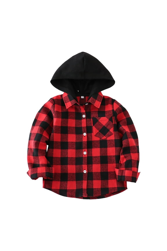 Boy's Flannel Shirts Pearl Snap Long Sleeve Checkered Western Cowboy Brushed Plaid Regular Fit Shirt Clothes(Red,3-6 Months)