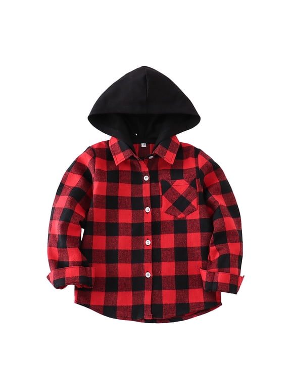 Boy's Flannel Shirts Pearl Snap Long Sleeve Checkered Western Cowboy Brushed Plaid Regular Fit Shirt Clothes(Red,7-8 Years)