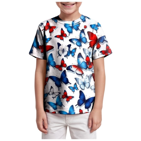 Hessimy Boy's Letter Print Graphic Tees Short Sleeve Vintage T Shirt Round Neck Summer Tops Streetwear,Vintage Tee(Blue,6-7 Years)