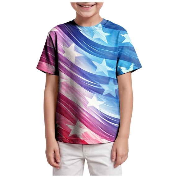Hessimy Boy's Letter Print Graphic Tees Short Sleeve Vintage T Shirt Round Neck Summer Tops Streetwear,Vintage Tee(Sky Blue,10-11 Years)