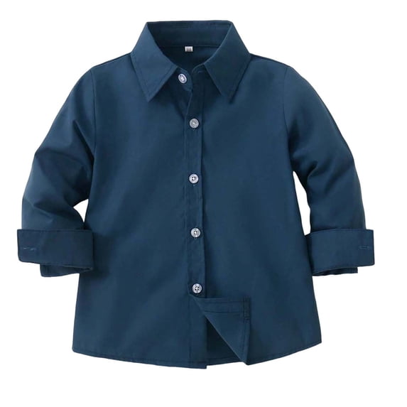 Hessimy Boy's Long Sleeve Dress Shirt, Collared Button-down With Cuff Sleeves, Gingham(Navy,4-5 Years)