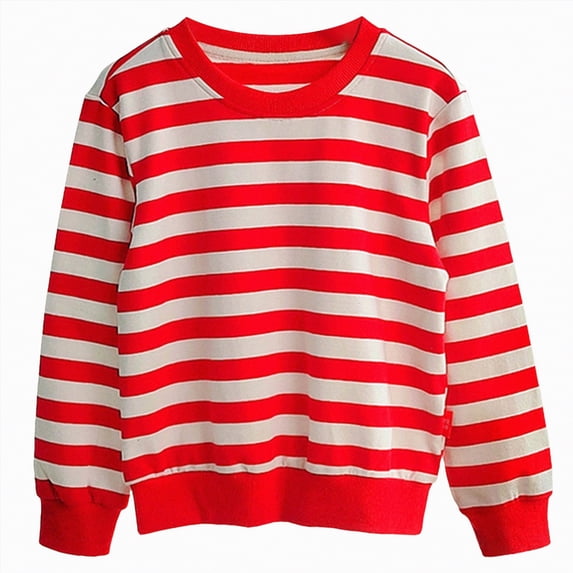 Hessimy Boys Adaptive Fleece Essentials For Teen Girls Winter Long Sleeve Winter y2k outdoor crewneck stripe sweatshirts pullover (Red,3-4 Years)