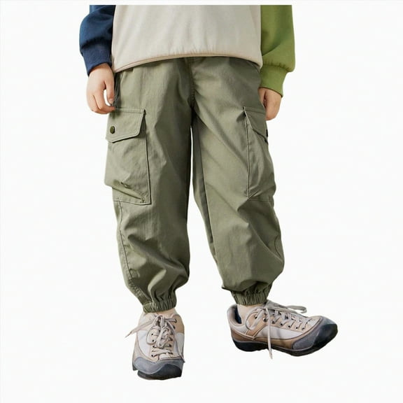 Hessimy Boys Camo Pants Kids Pull On Drawstring Youth Camouflage Cargo Joggers (Green,15-16 Years)