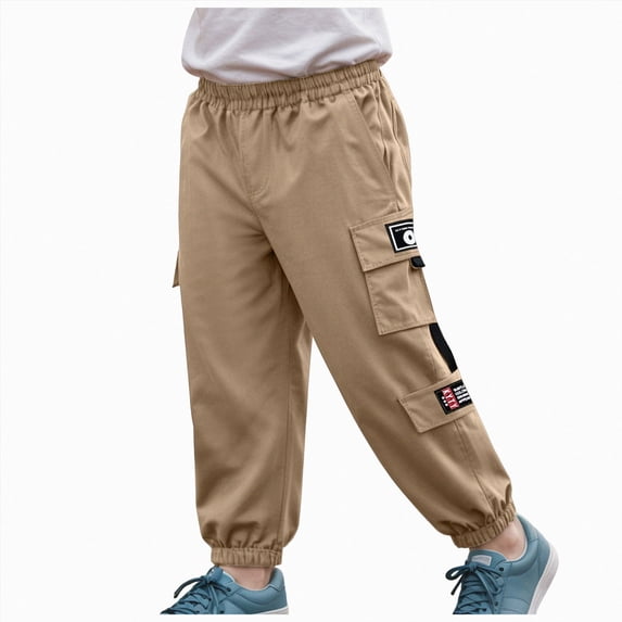 Hessimy Boys Cargo Jogger Pants Cotton Pull-On Slim Fit Sports Casual Pants with Multi Pockets 6-12 Months 12-24 Months 2T 3T 4T 5T 6T 7T 8T 9T Children(Khaki,8-9 Years)