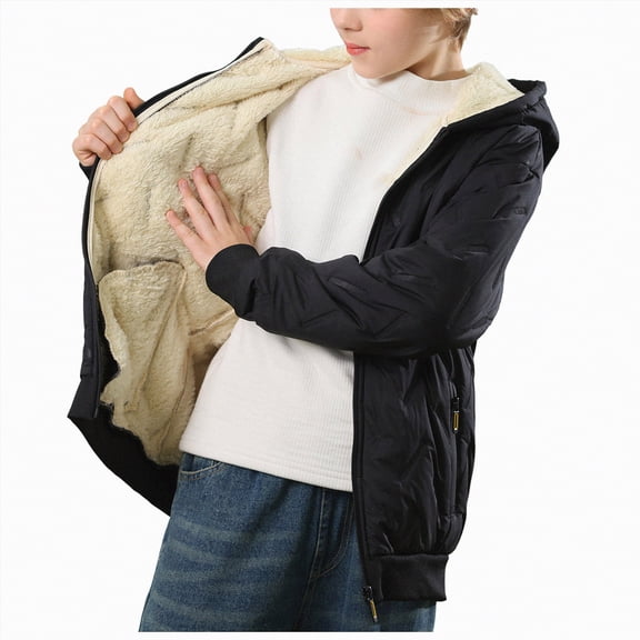 Hessimy Boys Coat Comfortable And Warm Lamb Fleece Children Clothing With Fleece Cotton Jacket Medium And Large Children (Black,13-14 Years)