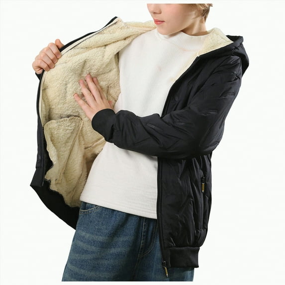 Hessimy Boys Coat Comfortable And Warm Lamb Fleece Children Clothing With Fleece Cotton Jacket Medium And Large Children (Black,5-6 Years)