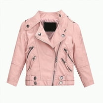 Hessimy Boys Girls Coats Winter Outerwear Jackets Toddler Kids Fashion Pu Leather Jacket Motorcycle Coat Windproof Padded Clothes Jacket streetwear (Pink,2-3 Years)