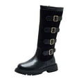 thumbnail image 1 of Hessimy Boys Girls Leather Lace-Up Waterproof Mid Calf Riding Winter Boots (Toddler/Little Kid/Big Kid) (Black,2), 1 of 4