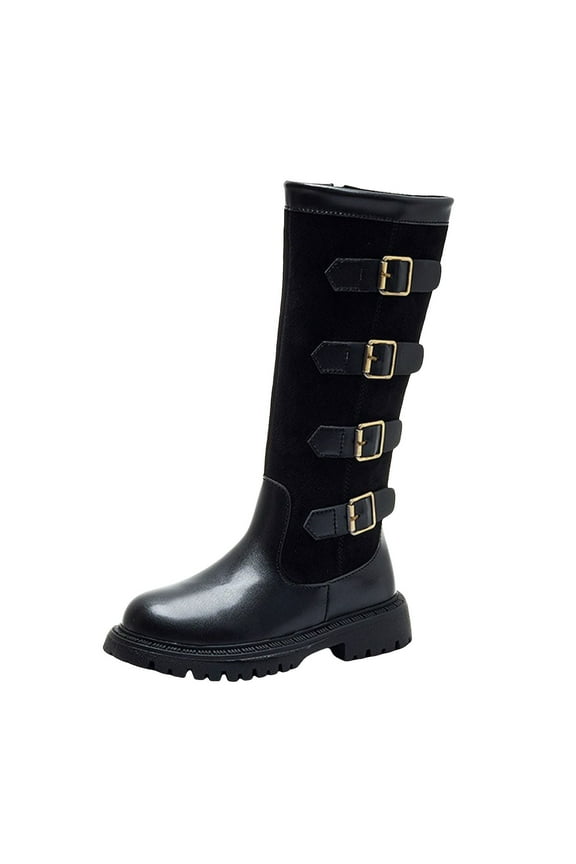 Boys Girls Leather Lace-Up Waterproof Mid Calf Riding Winter Boots (Toddler/Little Kid/Big Kid) (Black,2)