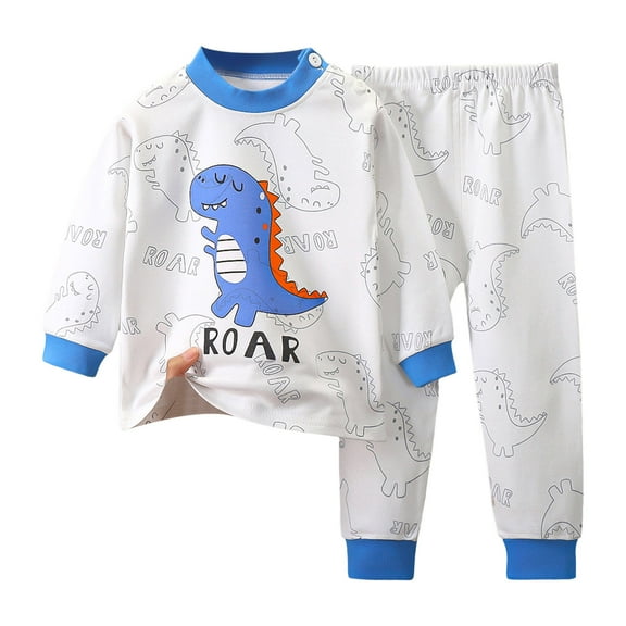 Hessimy Boys And Girls Long Sleeved Trousers Comfortable Soft Warm Suits Fashionable Cartoon Print Children Fleece Pullover Hoodie Pants Sleep Pants Set (Blue,4-5 Years)