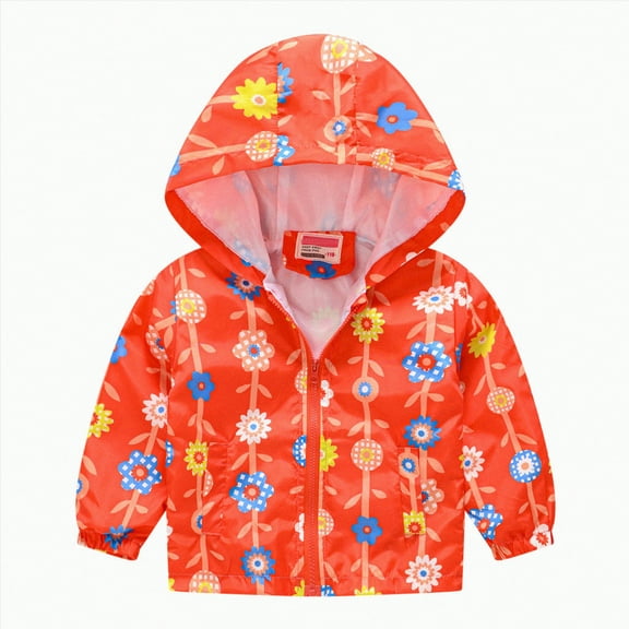 Hessimy Boys Girls Rain Jacket Waterproof Windbreaker Lightweight Coat Kids Raincoat Outerwear Jean Jacket Denim Jacket Fleece Jacket Women Zip Up Jacket Bed Jacket (Orange,2-3 Years)