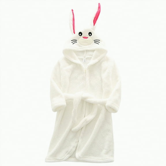 Hessimy Boys Girls Robe Hooded Bathrobe Toddler Robes Soft Coral Fleece Toddler Pajamas Unisex Dressing Gown For Kids Warm Fall Winter Sleepwear (White,2-3 Years)